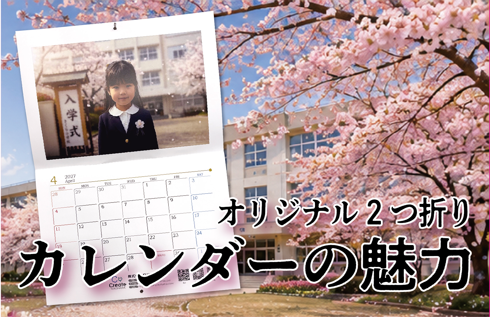 コンパクトなのに、広げると大きい!オリジナル2つ折りカレンダーの魅力